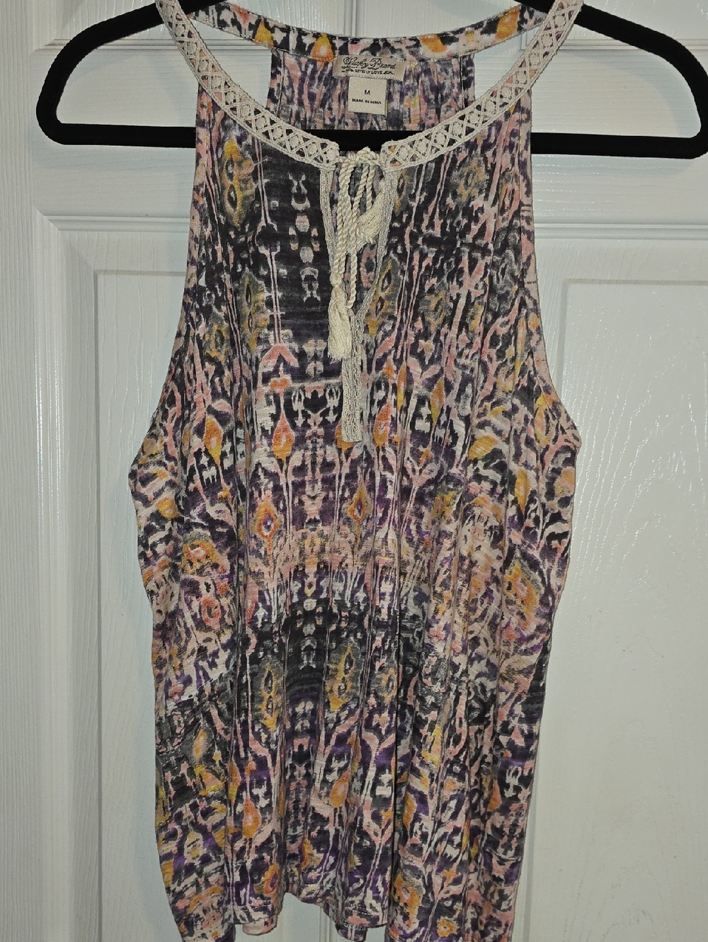 Lucky Brand Crocheted-Neck‎ Ikat Tank Top in Purple, Yellow & Pink